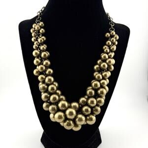 Chunky Antiqued Brass Tone Bead Cluster Necklace 24” Boho Statement